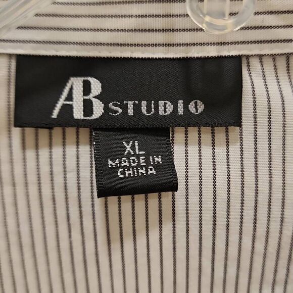 AB Studio Striped Button Front Blouse Woven Watch Pattern Women's Size XL Cotton - Picture 3 of 11